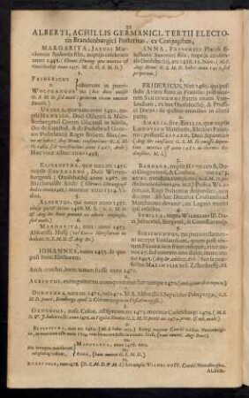 Alberti, Achillis Germanici, Tertii Electoris Brandenburgici Posteritas