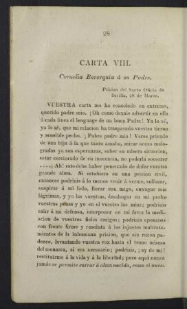 Carta VIII. Cornelia Bororquia á su Padre.