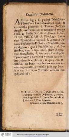 Censura Ordinarii.