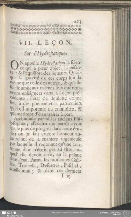 VII. Leçon. Sur l'Hydrostatique