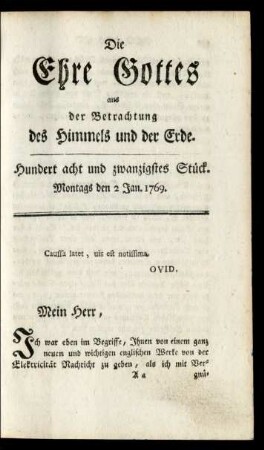 Hundert acht und zwanzigstes Stück. Montags den 2 Jan. 1769