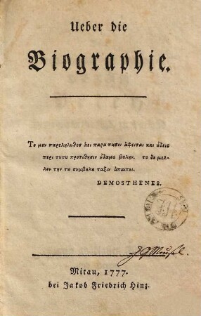Ueber die Biographie