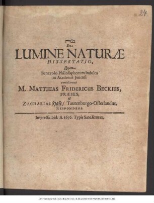 De Lumine Naturae Dissertatio
