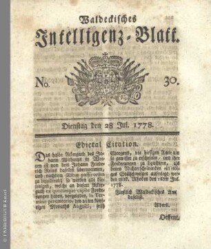 No. 30. Dienstag den 28 Jul. 1778
