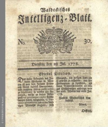 No. 30. Dienstag den 28 Jul. 1778