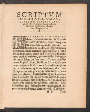 Scriptum Collocutorum Augustanae Confessionis, qui in urbe Vangionum fuerunt, donec adversarii Colloquium abruperunt, Anno 1557.
