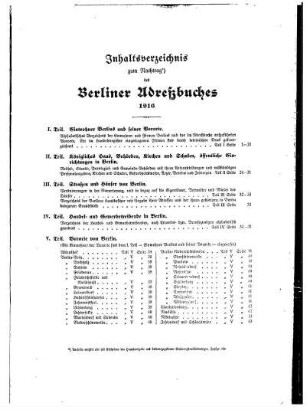 Inhaltsverzeichnis zum Nachtrag des Berliner Adreßbuches 1916