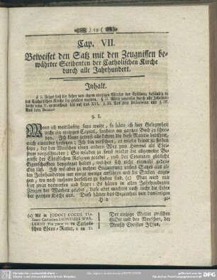 Cap. VII. Beweiset den Satz mit den Zeugnissen bewährter Scribenten der Catholischen Kirche durch alle Jahrhundert