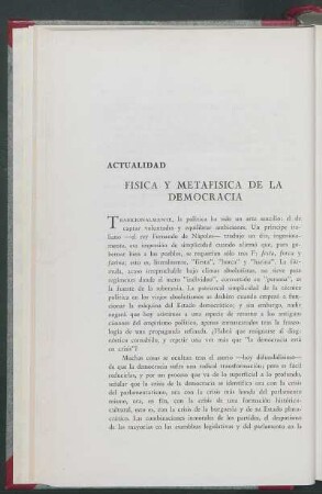 Física y metafísica de la democracia : Actualidad