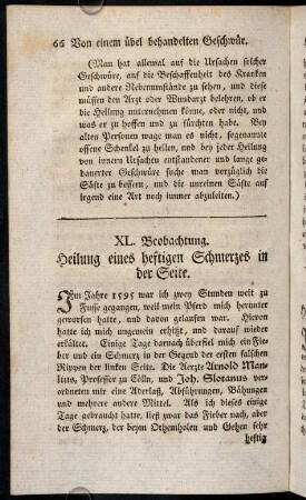 66-77, XL. Heilung eines heftigen Schmerzes in der Seite. - XLV. Von einem nach einer Hemicranie entstandenen Brande...