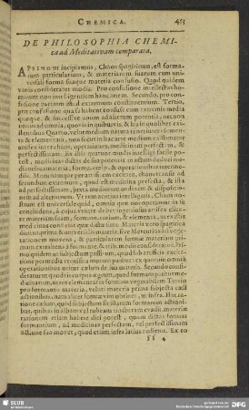 De Philosophia Chemica ad Meditativam comparata