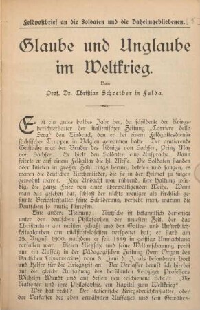 Glaube und Unglaube im Weltkrieg.