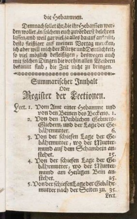 Summarischer Inhalt Oder Register der Lectionen