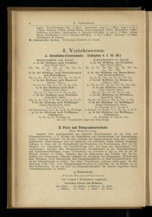 Verkehrswesen (Eisenbahnen, Post, Telegraph, Strassenbahnen, Miethwagen, Dienstmänner, Botenfuhrleute)