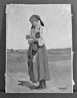 Strickendes Bauernmädchen