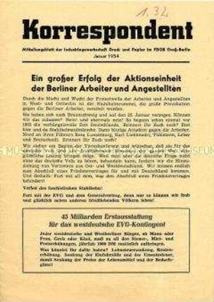 Mitteilungsblatt für Funktionäre der IG Druck und Papier Groß Berlin u.a. zur Auseinandersetzung mit der Bundesrepublik