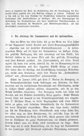 5. Die Fürsorge für Auswanderer und die Hafenmission.
