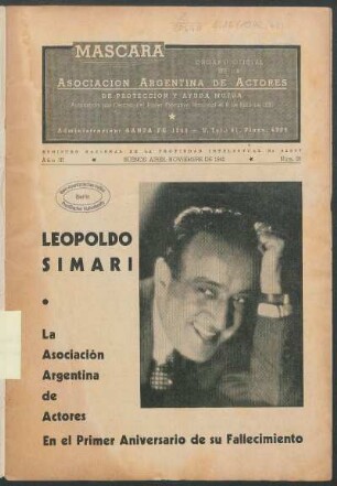 [Fotografía de] Leopoldo Simari : La Asociación Argentina de Actores - En el Primer Aniversario de su Fallecimiento