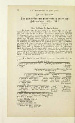 Zweite Periode. Das Kurfürstentum Brandenburg unter den Hohenzollern, 1415-1701