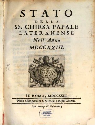 Lo stato della ss. chiesa papale Lateran. nell'anno 1723