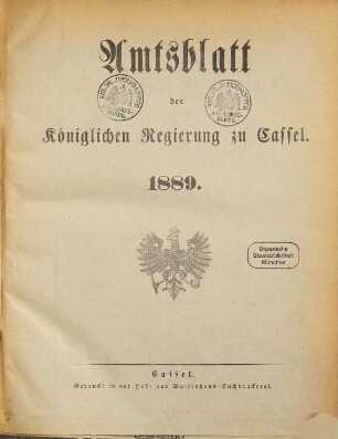 Amtsblatt der Regierung in Kassel. 1889