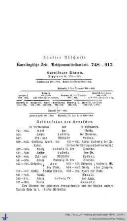 V. Karolingische Zeit. Reichsunmittelbarkeit. 748 - 917.