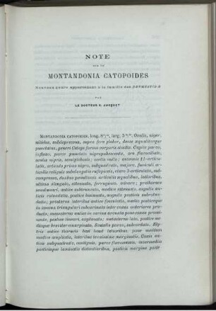 Note Sur Le Montandonia Catopoides, Nouveau genre appartenant à la famille des Dermestidæ