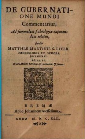 De gubernatione mundi commentarius