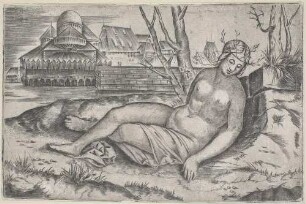 Schlummernde Frau in einer Landschaft