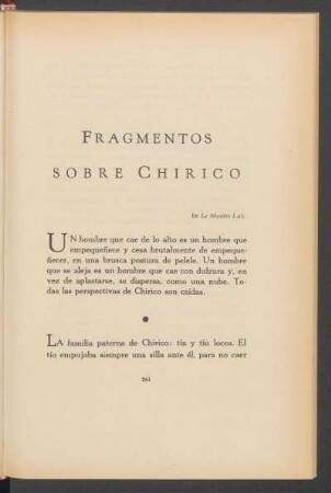 Fragmentos sobre Chirico : De "Le Mystére Laïc".