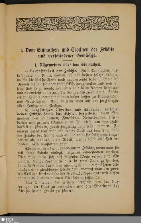 I. Vom Einmachen und Trocknen der Früchte und verschiedener Gewächse