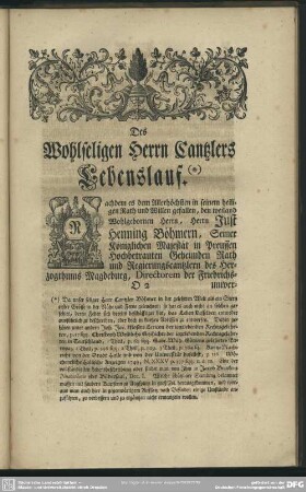 Des Wohlseligen Herrn Cantzlers Lebenslauf