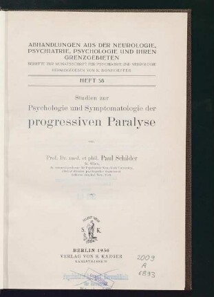 Studien zur Psychologie und Symptomatologie der progressiven Paralyse