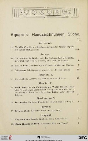 Aquarelle, Handzeichnungen, Stiche (Nr. 24-47)