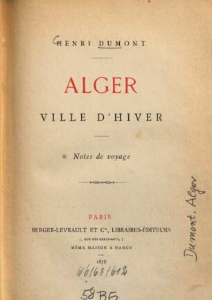 Alger, ville d'hiver : Notes de voyage
