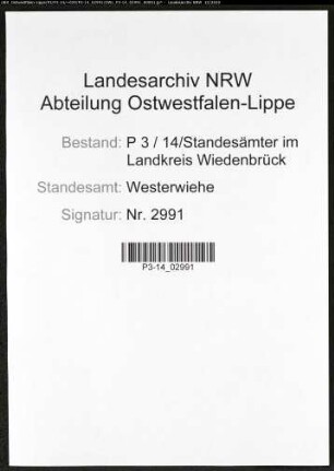 Sterberegister Standesamt Westerwiehe