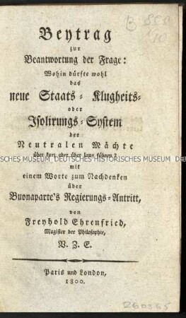 Abhandlung über neutrale Staaten während der Napoleonischen Kriege