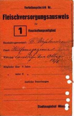 Fragment einer Bezugskarte für Fleischwaren