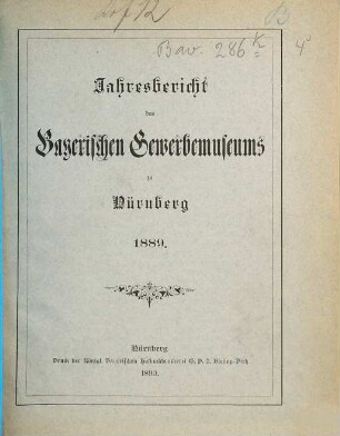 Jahresbericht des Bayerischen Gewerbemuseums zu Nürnberg. 1889