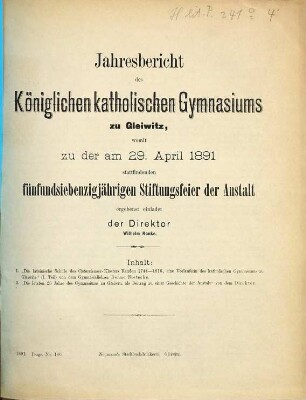 Jahresbericht : für das Schuljahr .... 1890/91
