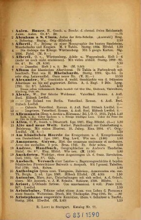 Verzeichnis des antiquarischen Bücherlagers von R. Levi, Stuttgart : [Antiquariats-Katalog], 77