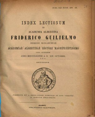 Index lectionum in Academia Albertina ... habendarum. 1878. WS