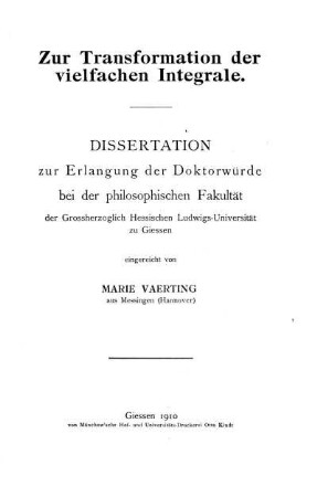 Zur Transformation der vielfachen Integrale