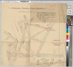 Straßenbahnstrecke Hauptbahnhof- Hansemannplatz-Karlsgraben. Schleifenanlage Normaluhr-Bahnhof- Hochstraße für die Wagen der Linie Stadtwald