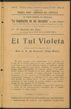 1918000221: El tul violeta : novela inédita original