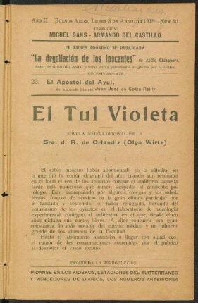 1918000221: El tul violeta : novela inédita original