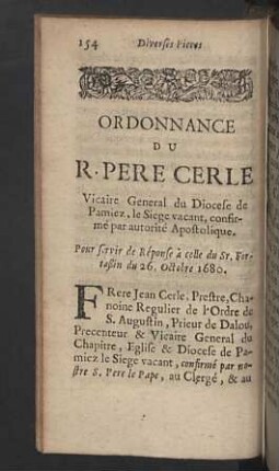 Ordonnance du R. Pere Cerle