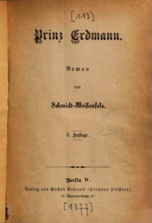 Prinz Erdmann : Roman von Schmidt-Weissenfels