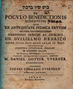 De Pocvlo Benedictionis : = Kos shel berakhah