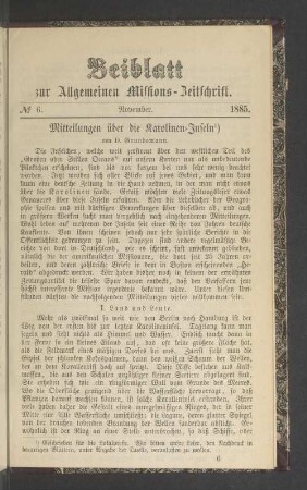 Beiblatt N° 6. November. 1885